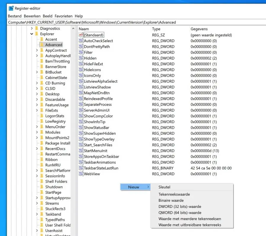 LastActiveClick dword waarde aanmaken