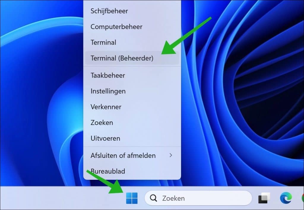 Terminal openen als beheerder