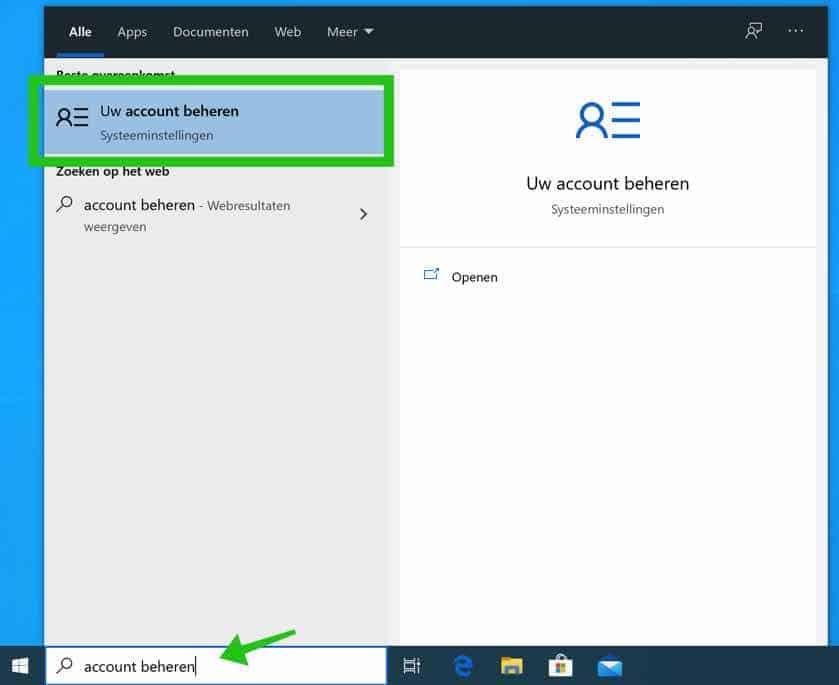 account beheren windows 10