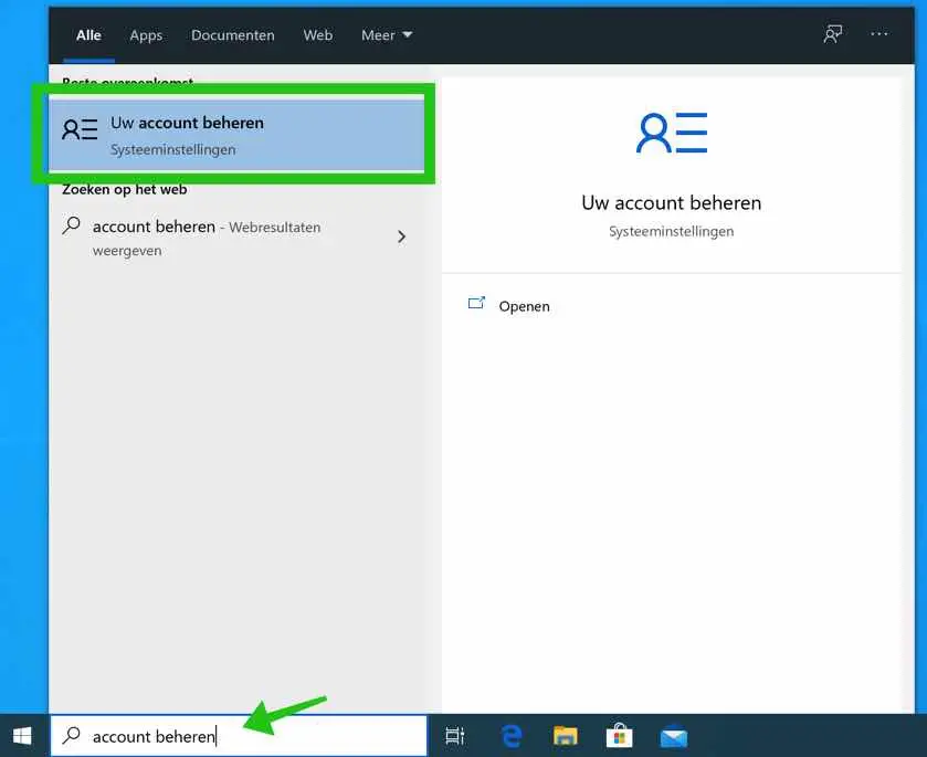 account beheren windows 10