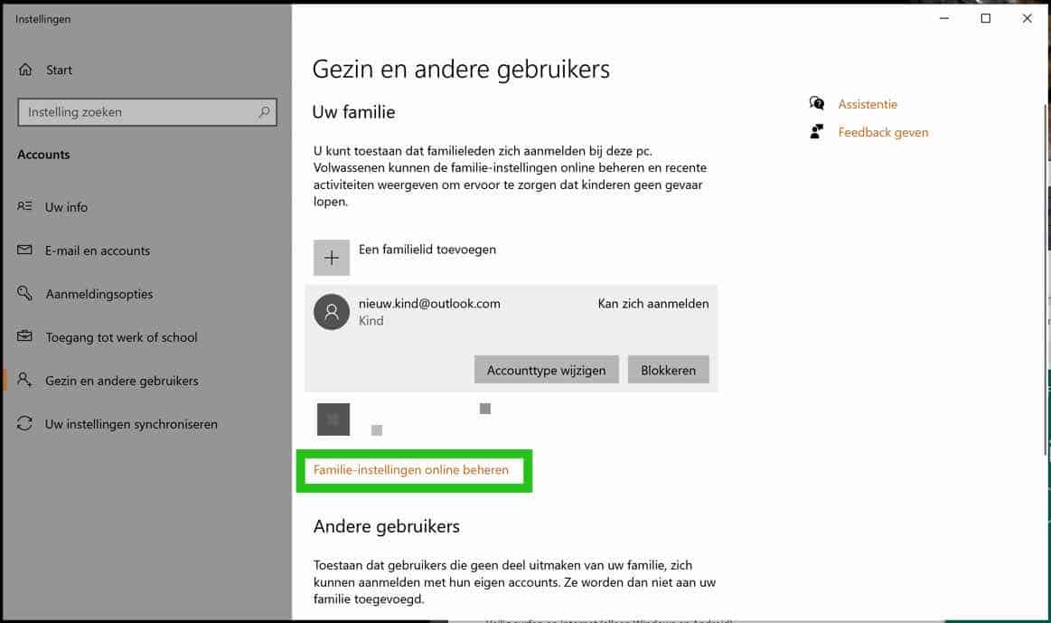 familie-instellingen online beheren
