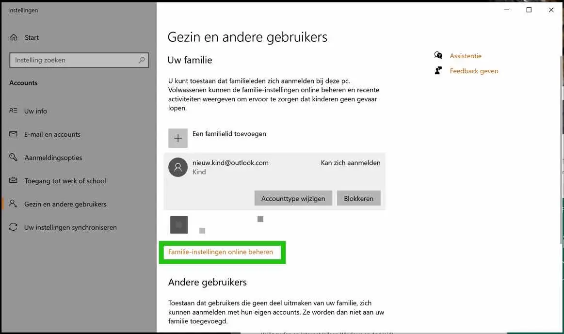 familie-instellingen online beheren