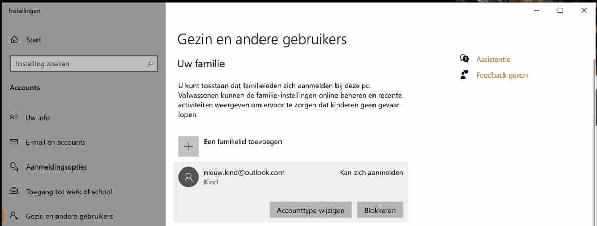 kind toevoegen aan windows