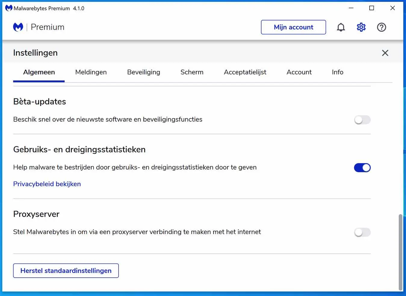 malwarebytes proxyserver instellingen