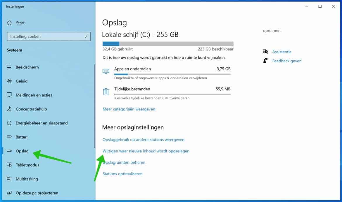 storage settings windows 10