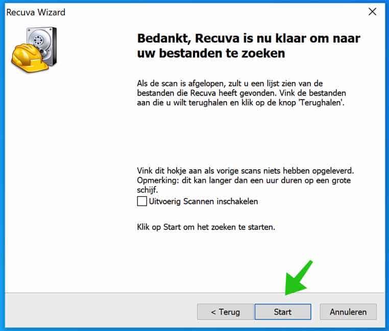 recuva bestanden zoeken