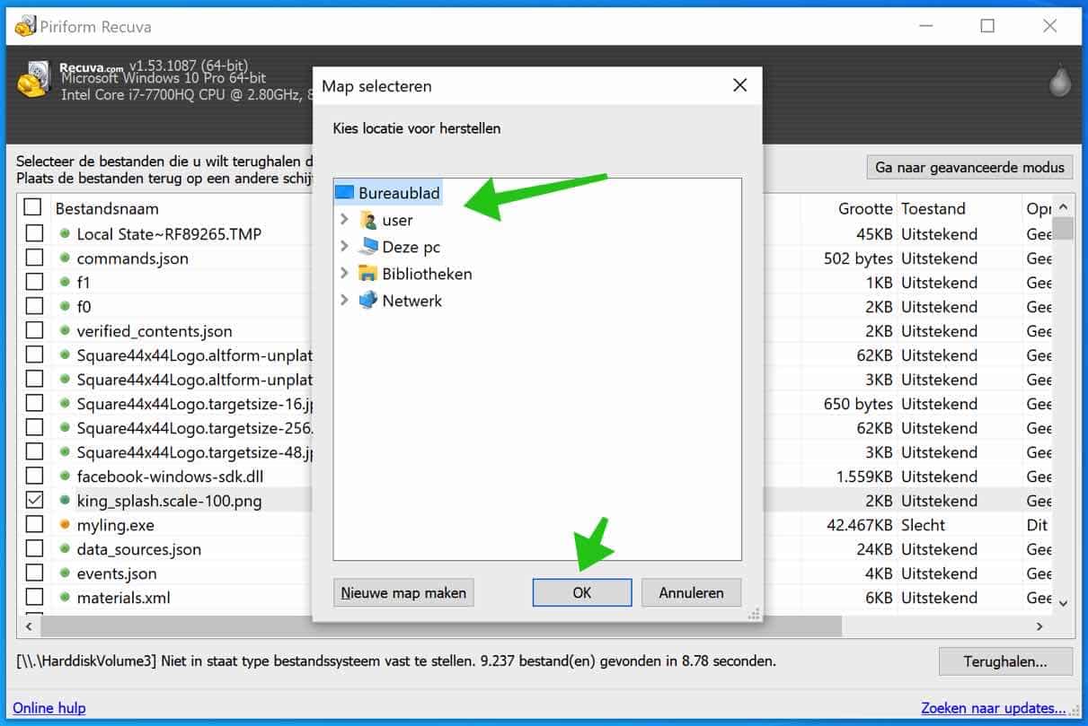 recuva file location for recovery