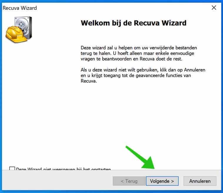 recuva installatie volgende