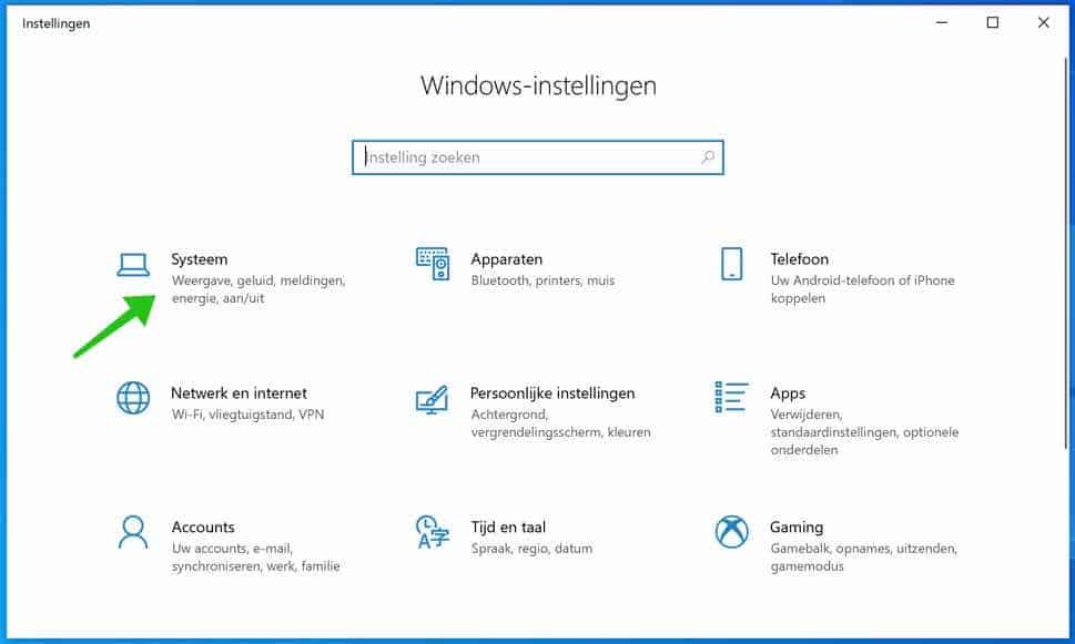 systeem instellingen windows 10