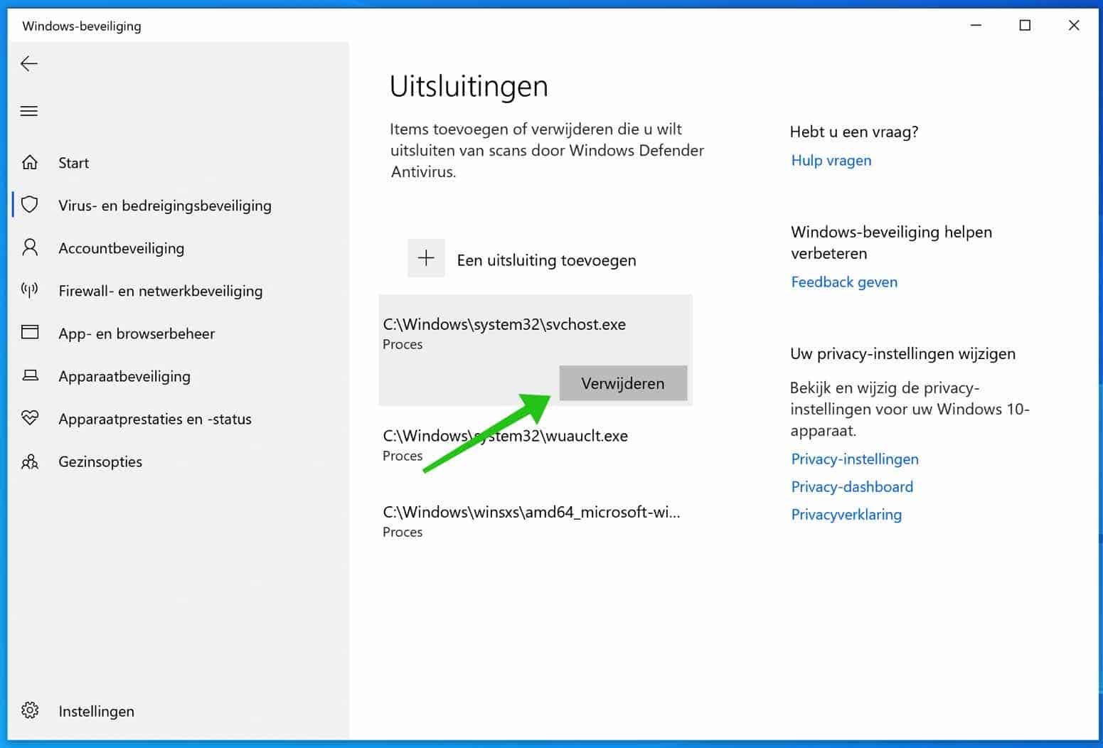 Entfernen Sie den Ausschluss von Windows Defender Windows 10