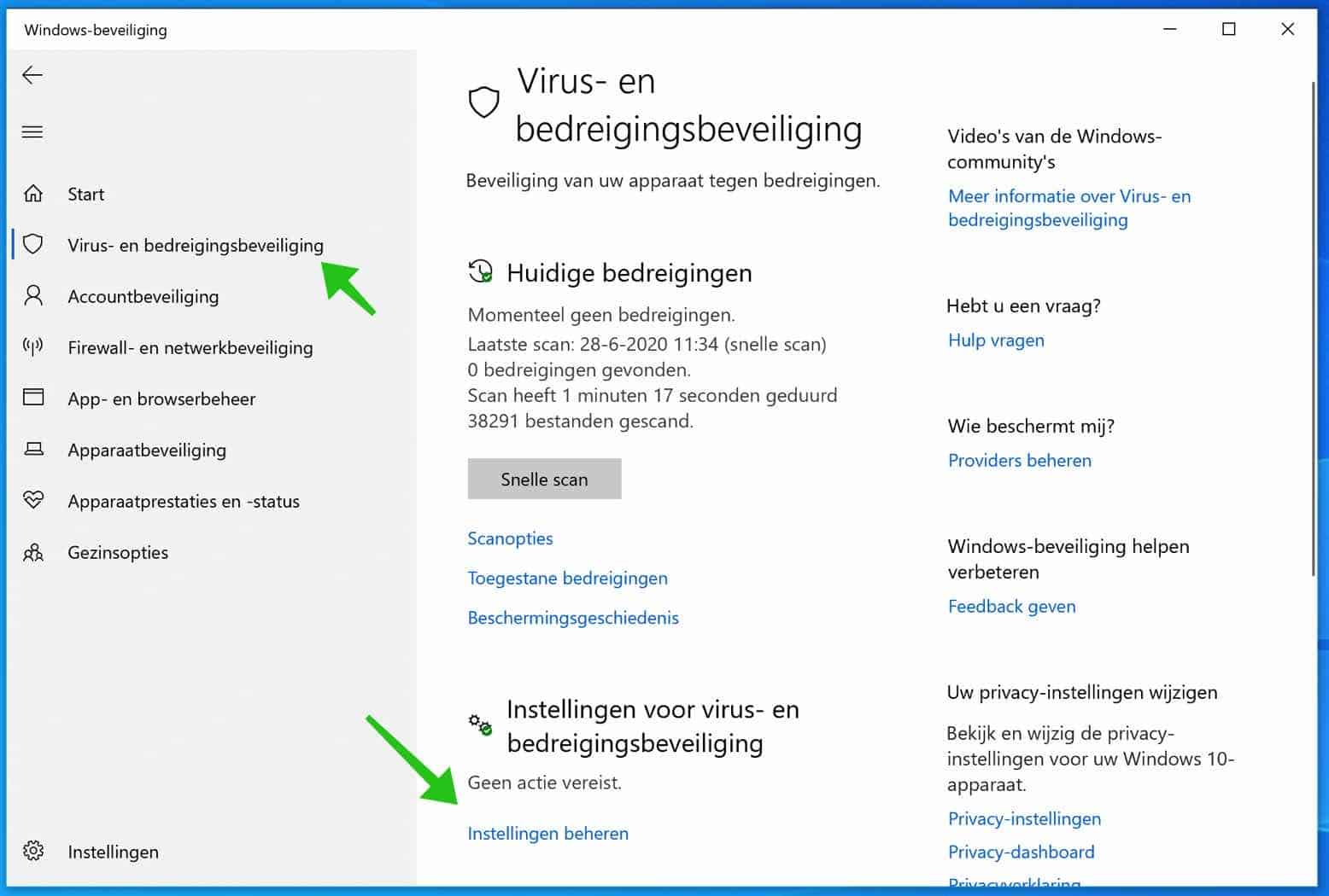 virus instellingen windows 10