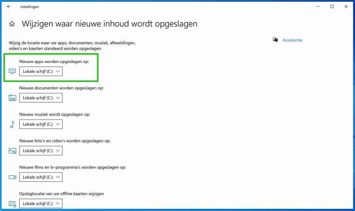 Ändern Sie, wo neue Inhalte gespeichert werden Windows 10