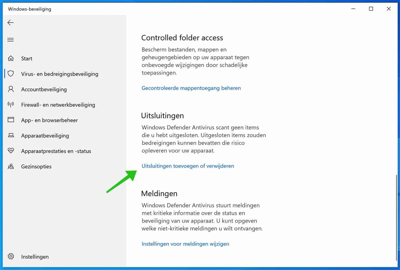 Windows Defender fügt Ausschlüsse hinzu oder entfernt sie