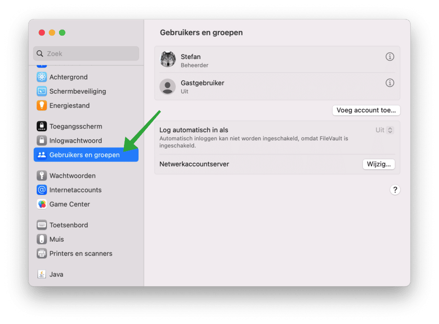 Gebruikers en groepen instellingen mac