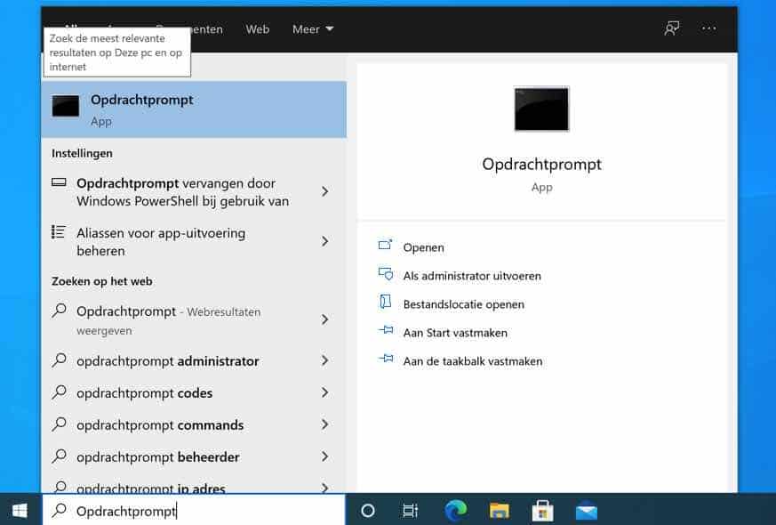 Opdrachtprompt openen