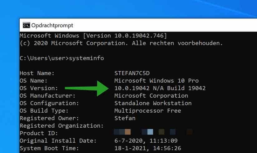 Welke windows versie via systeeminfo