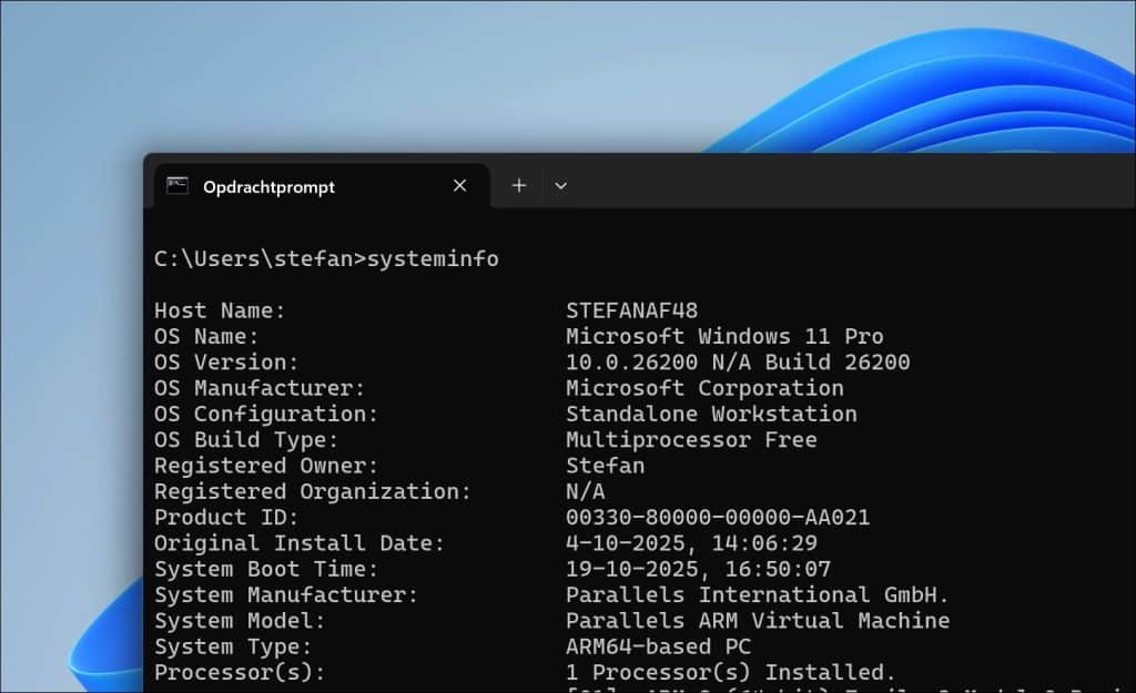 Windows versie informatie via Opdrachtprompt