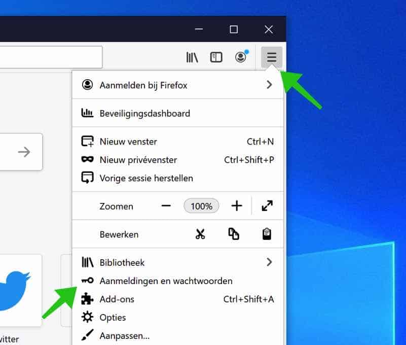aanmelden en wachtwoorden firefox