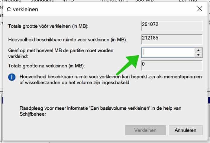 c partitie verkleinen