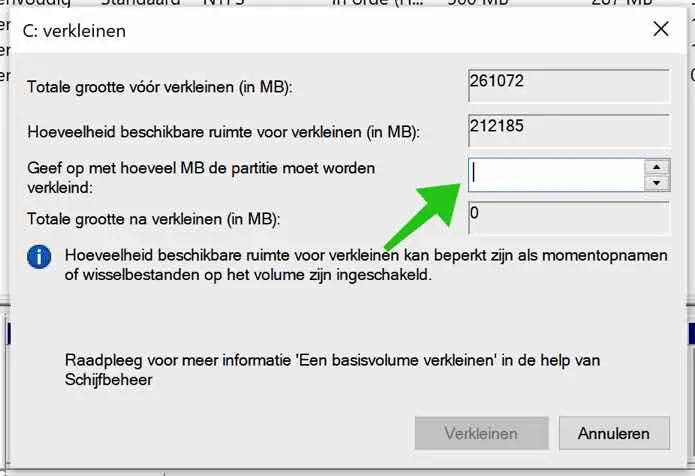 c partitie verkleinen