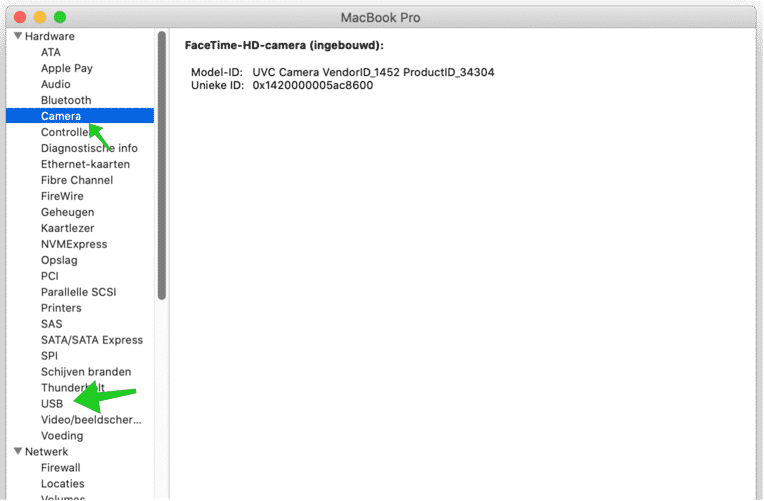 camera wordt niet gedetecteerd mac