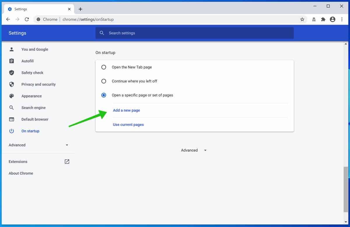 how to set google chrome as default homepage