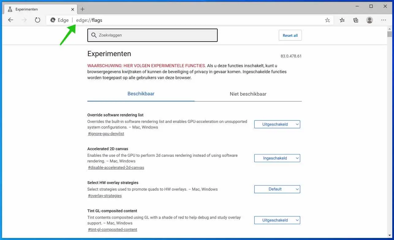 chromium edge experimentele functies