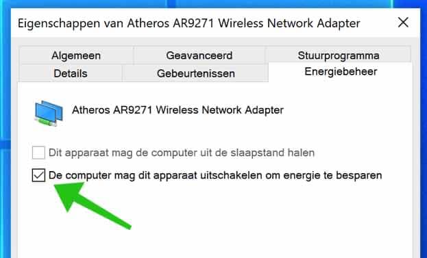 energiebesparende instellingen wifi adapter uitschakelen