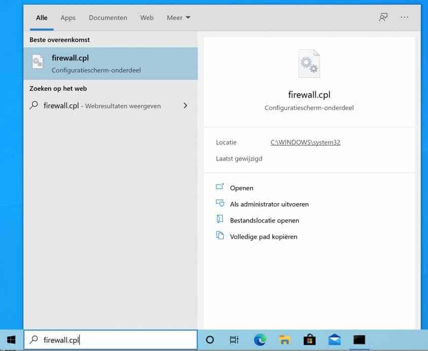 firewall cpl instellingen