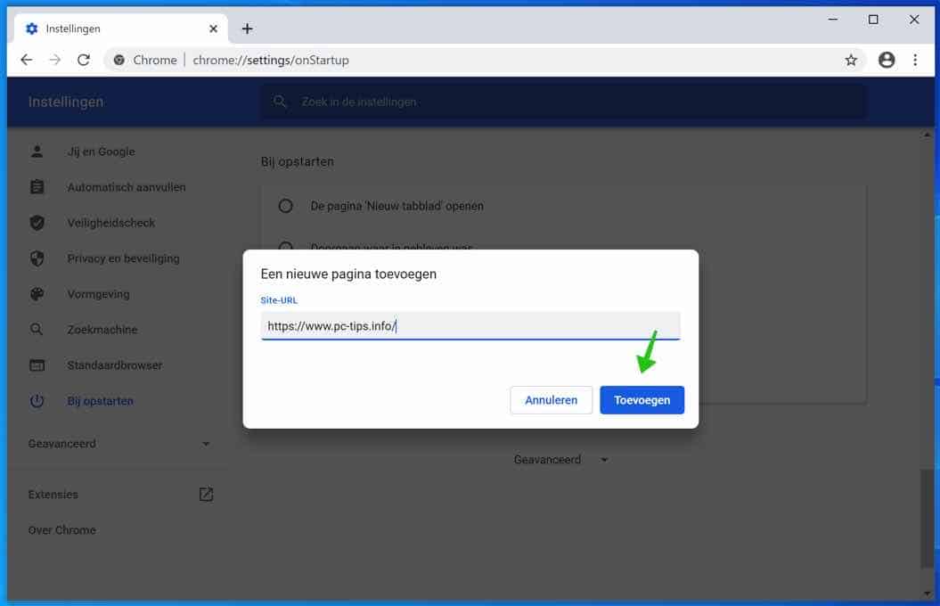 homepage wijzigen in Google Chrome