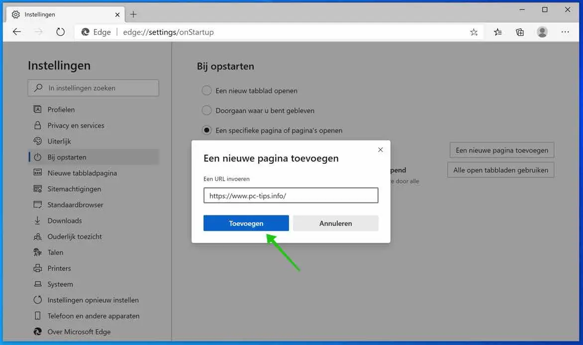 homepage wijzigen in microsoft edge