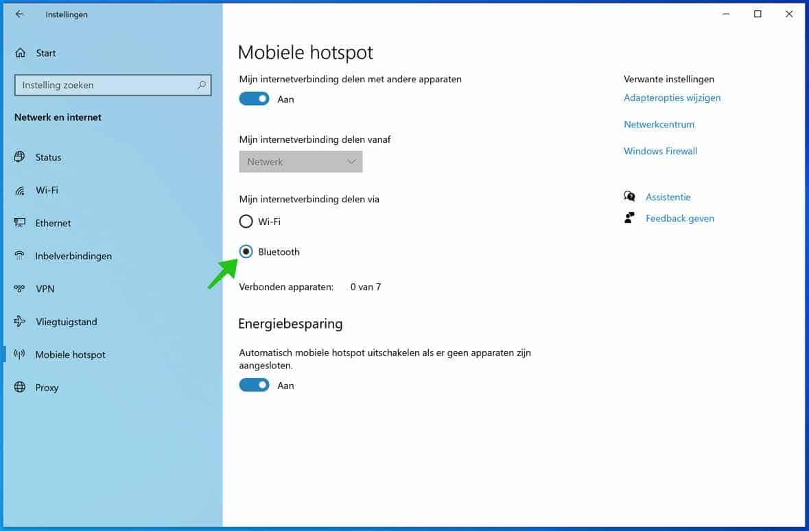 internet delen via bluetooth