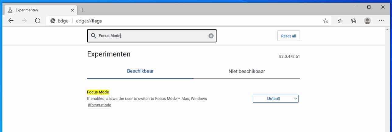 Enable Microsoft Edge Focus Mode