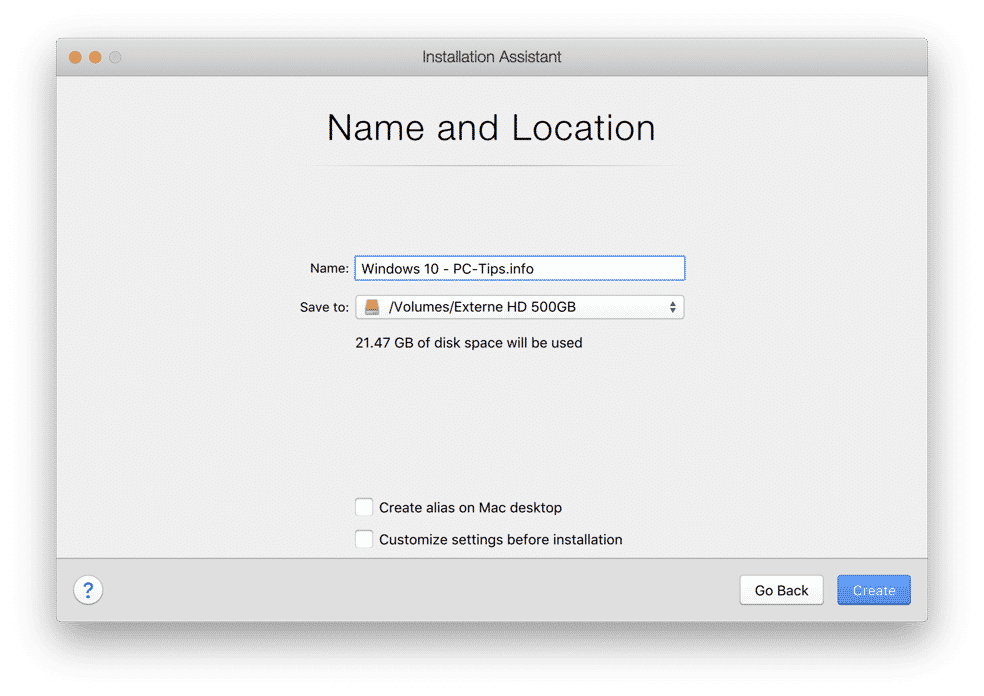 naam en locatie bestand parallels desktop