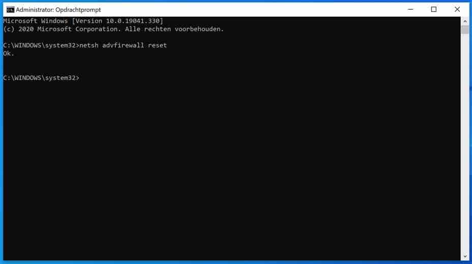 netsh advfirewall resetnetsh advfirewall reset