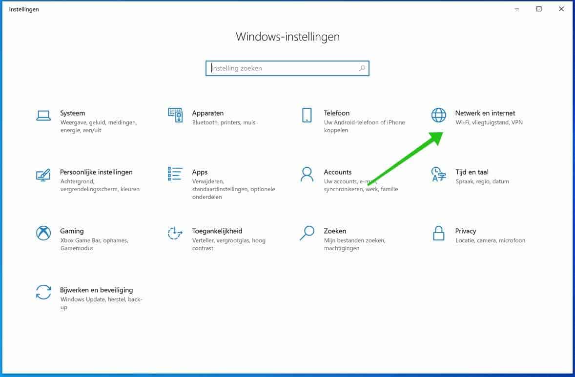 netwerk en internet instellingen windows 10