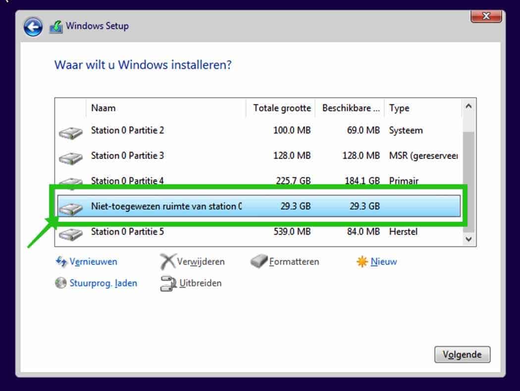 install unallocated space windows