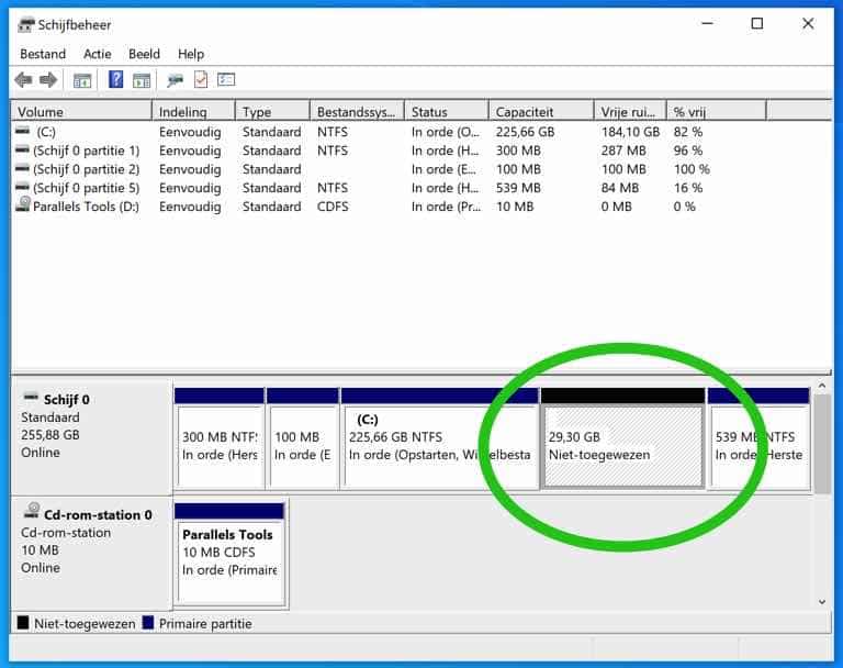 unallocated space