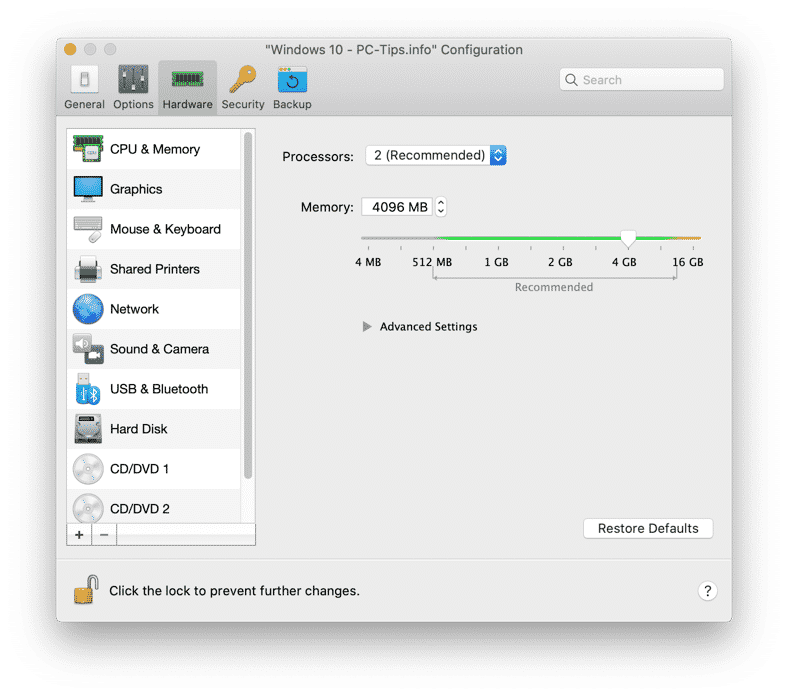 ajustar configurações de hardware de desktop paralelo