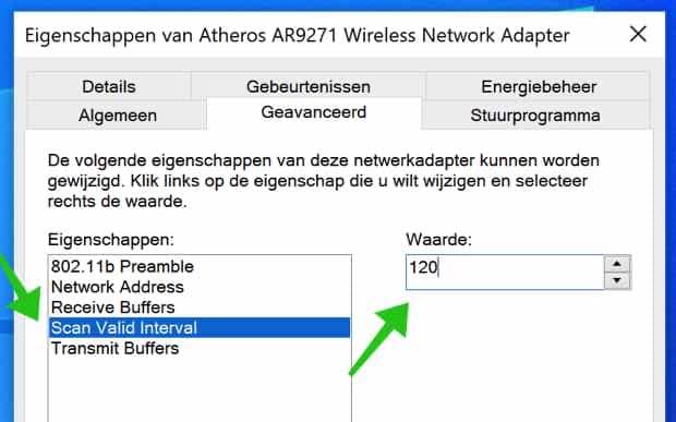 scan valid interval aanpassen