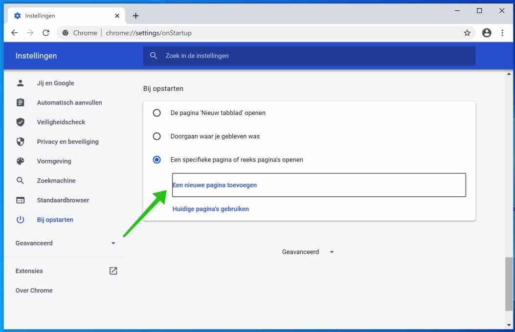 startpagina wijzigen google chrome