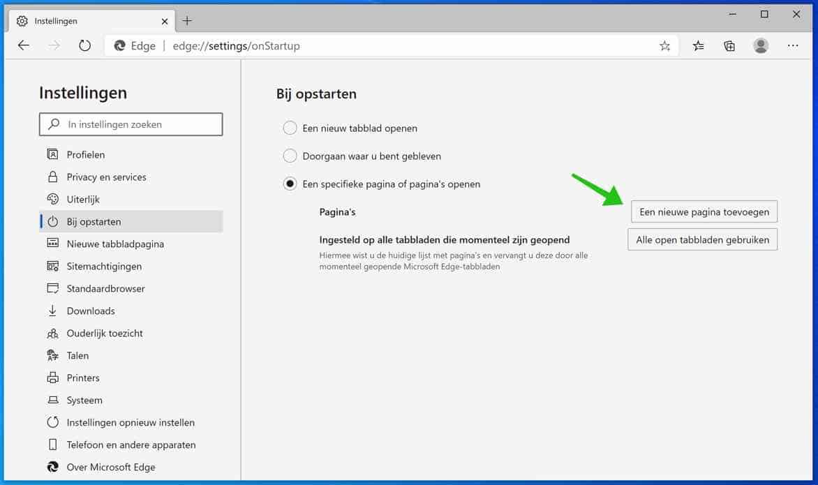 startpagina wijzigen microsoft edge