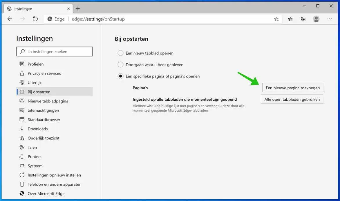 startpagina wijzigen microsoft edge