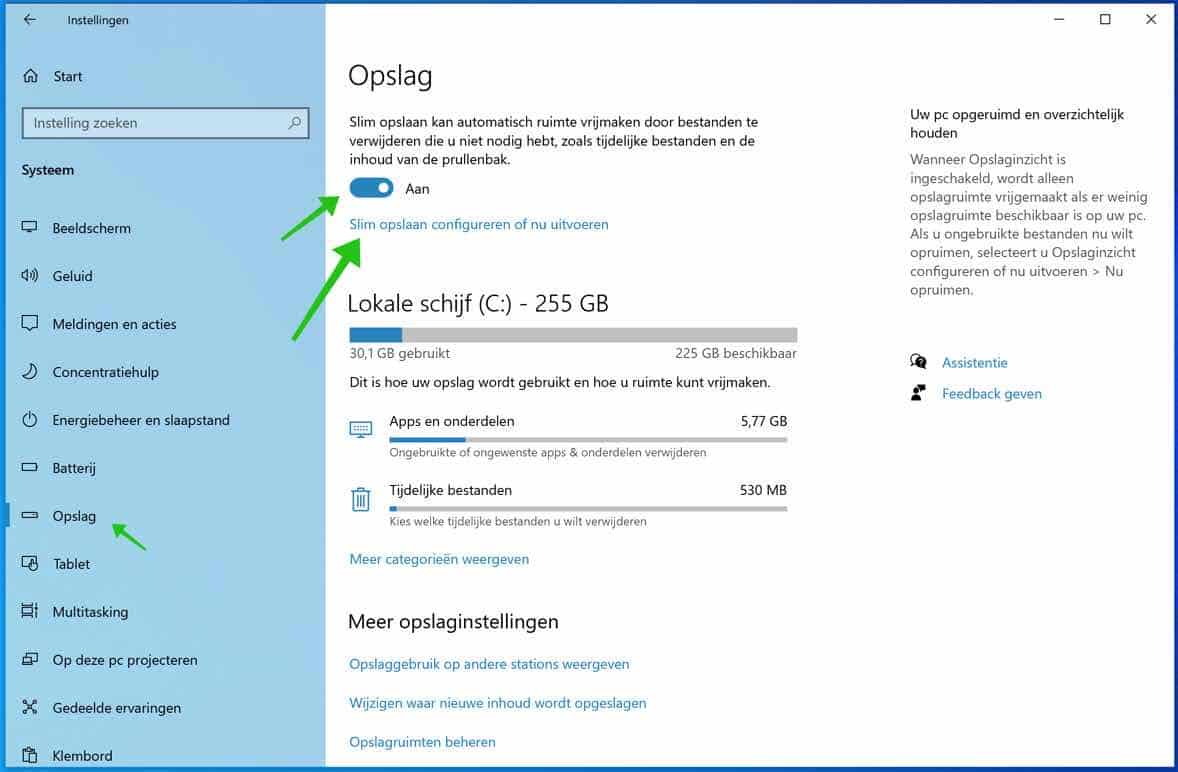 windows 10 opslag instellingen