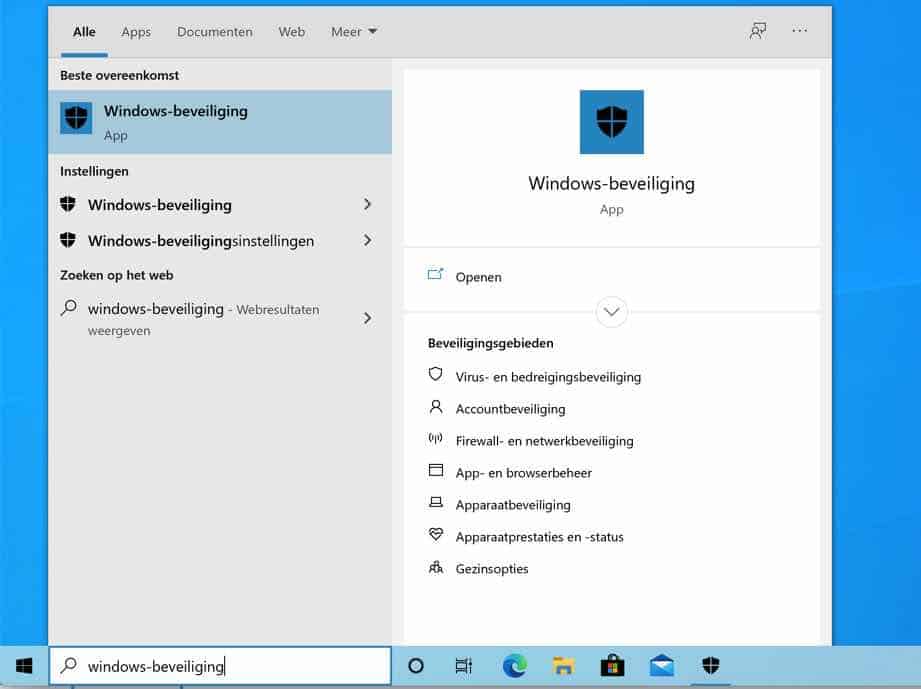 windows beveiliging instellingen