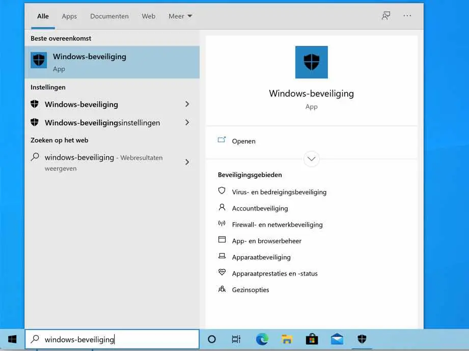 windows beveiliging instellingen