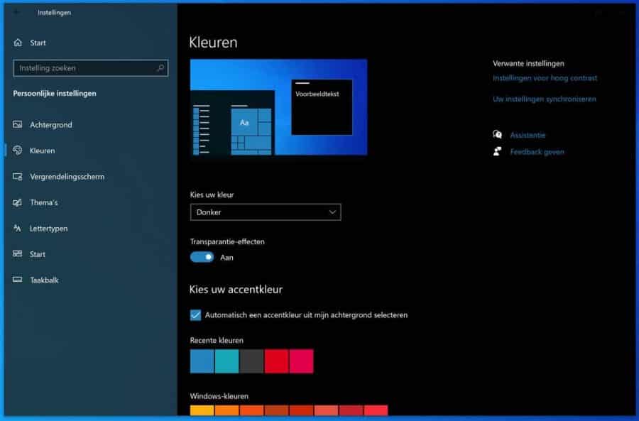 Windows dark mode inschakelen en Accent kleuren wijzigen