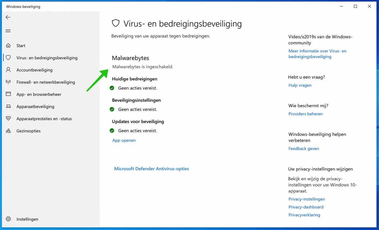windows defender andere antivirus ingeschakeld