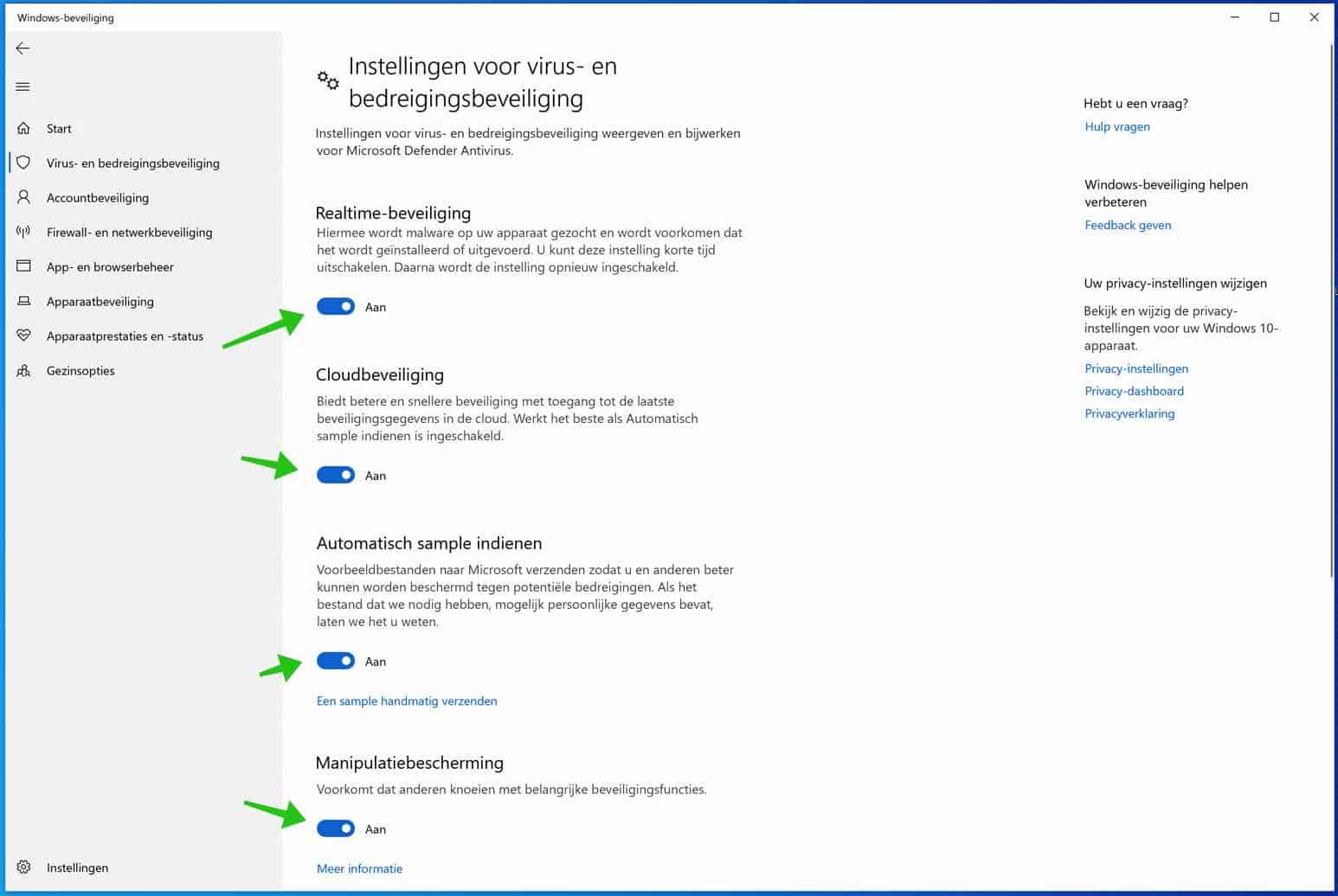 windows defender antivirus instellingen