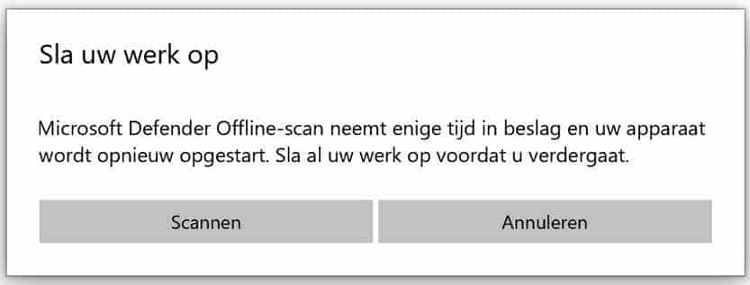 escaneo fuera de línea del antivirus de Windows Defender